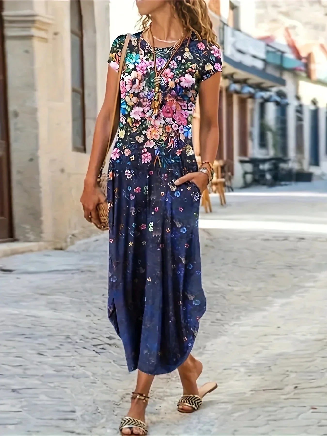 LP | Women Summer New Casual Fashion Printed Bag Dress Women Medium Length Dress