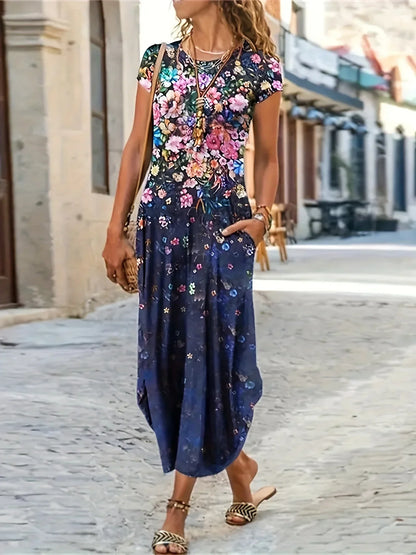 LP | Women Summer New Casual Fashion Printed Bag Dress Women Medium Length Dress
