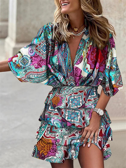 LP | Printed irregular v-neck dress