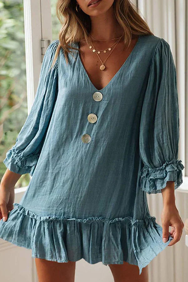 Mc | V-neck dress with monochrome patchwork, fashionable simplicity