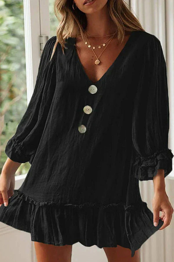 Mc | V-neck dress with monochrome patchwork, fashionable simplicity