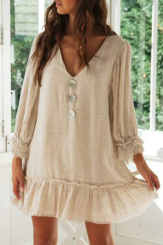 Mc | V-neck dress with monochrome patchwork, fashionable simplicity