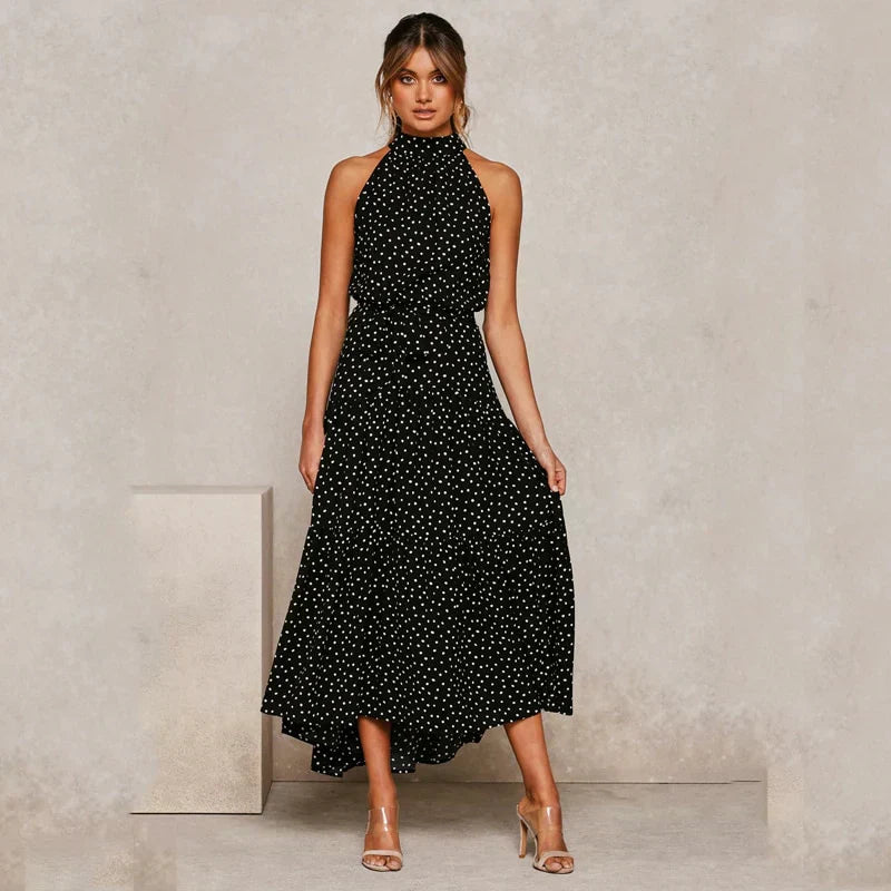 LP | high neck dress with polka dots