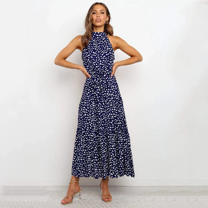 LP | high neck dress with polka dots
