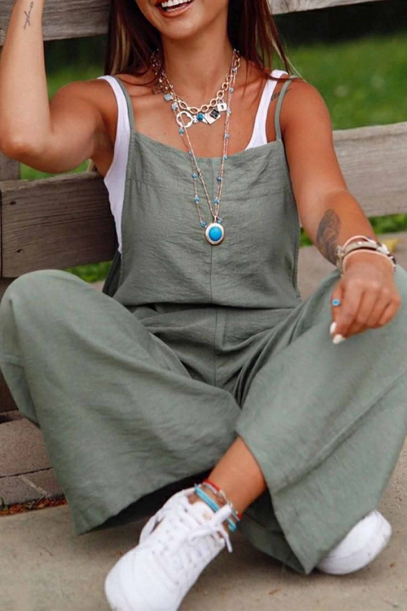 LP | Plain-colored cami jumpsuit with wide legs