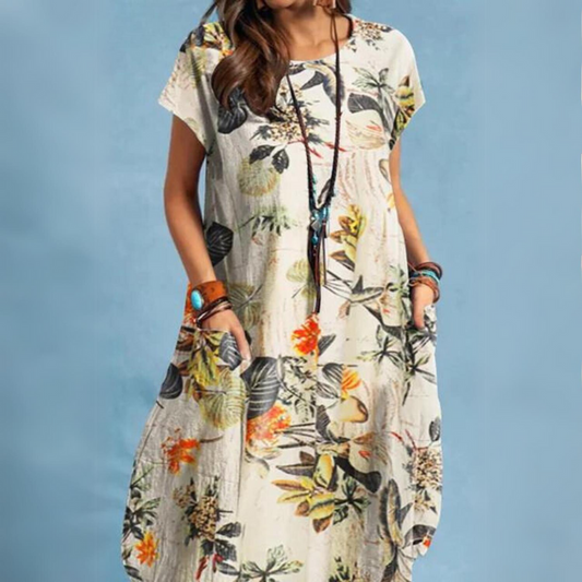 Susie - Elegant summer dress with round neckline