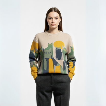 Amélie | Chic and Comfortable Unisex Sweater with Cat Pattern