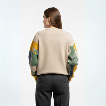 Amélie | Chic and Comfortable Unisex Sweater with Cat Pattern