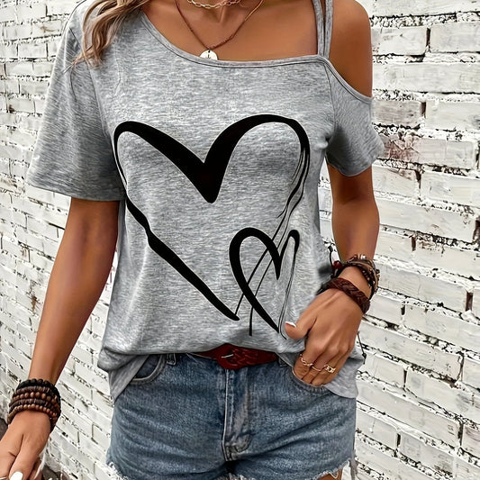T-shirt - heart-shaped motif and cold shoulder