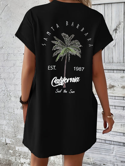 T-shirt dress - Palm print with pocket and comfortable fit