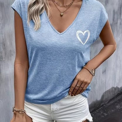 T-shirt with heart print - V-neck and short sleeves for added convenience