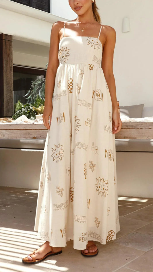 Brown maxi dress with sun-kissed charm and cut-out details