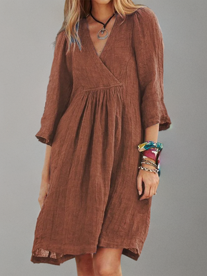 Mc | Cotton and linen dress with pleats.