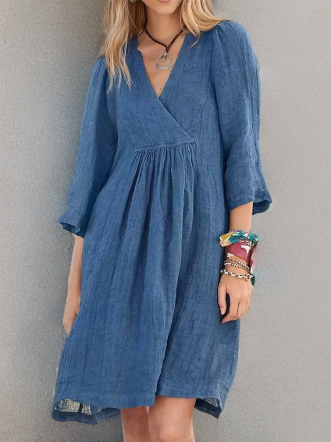 Mc | Cotton and linen dress with pleats.