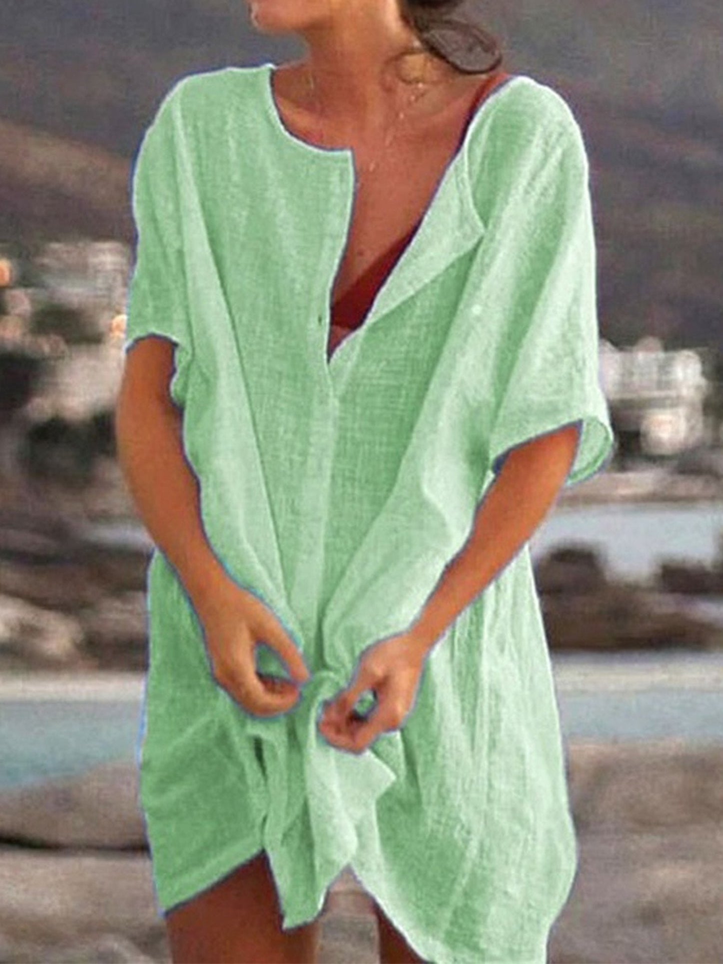 Mc | Loose-fitting cotton and linen women's dress