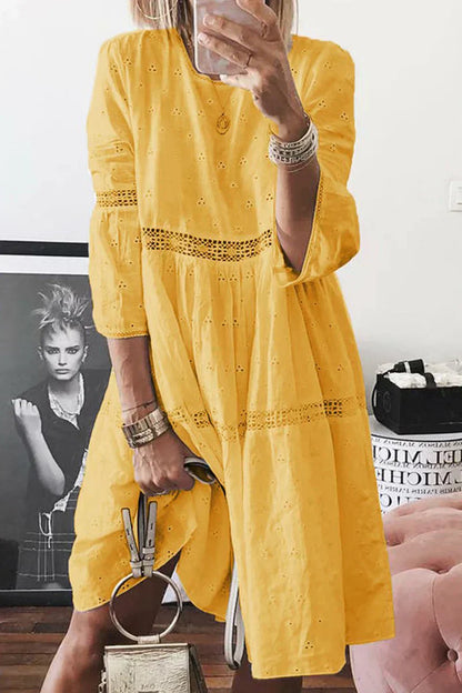 LP | Pastel colored casual dresses in solid patchwork with round neckline