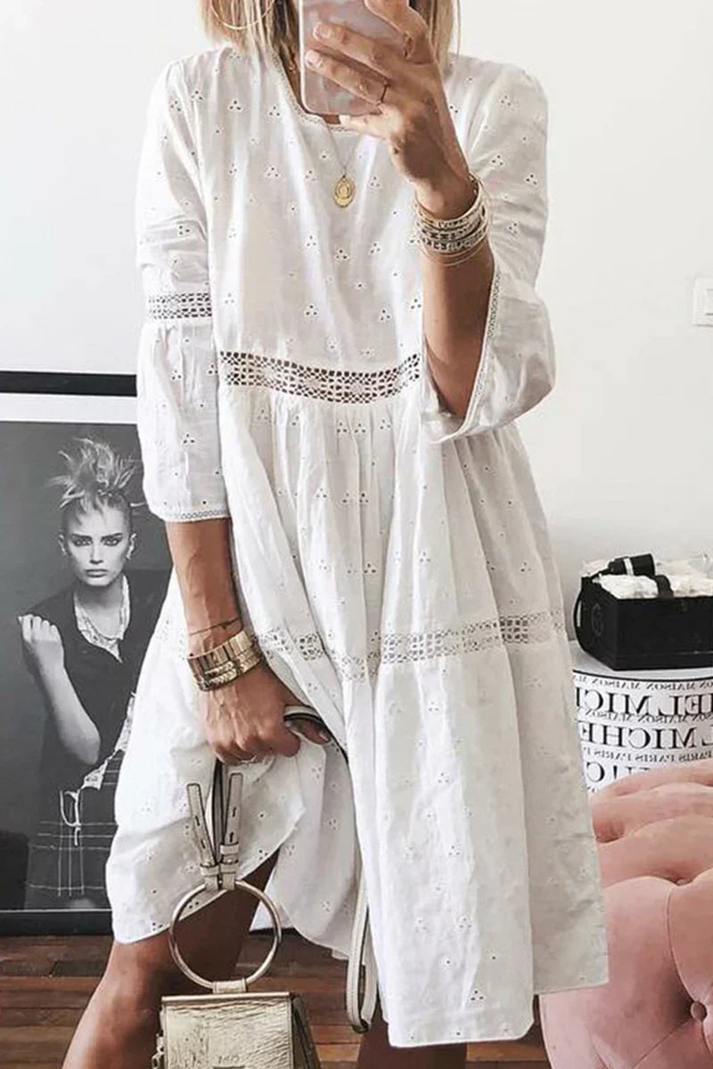 LP | Pastel colored casual dresses in solid patchwork with round neckline