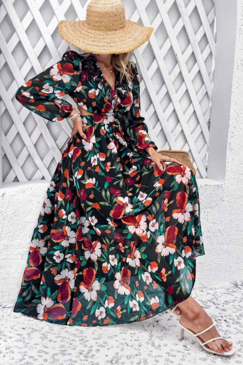 Valena | Long-sleeved floral print dress