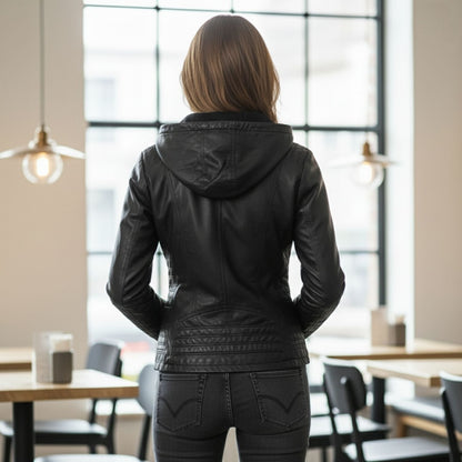 Lyra | Women's Leather Jacket with Hood Chic and Comfortable