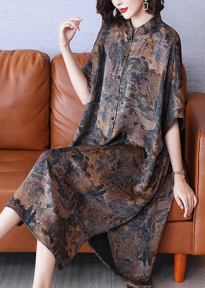 LP | Vintage long dress with high neck, printed and open on the sides