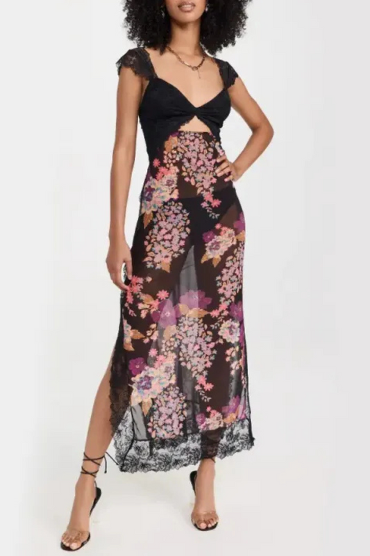 Vionette | Flowers Lace strapless V-neck dress