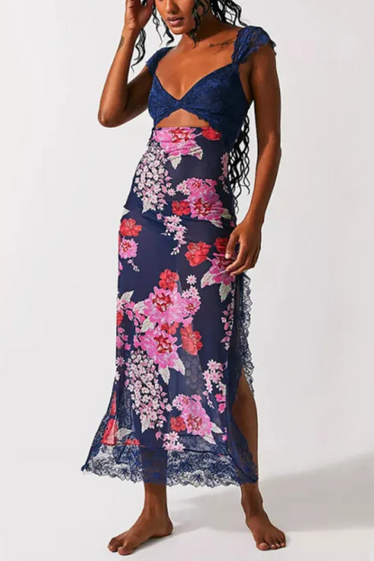 Vionette | Flowers Lace strapless V-neck dress