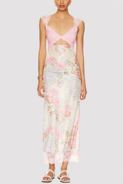 Vionette | Flowers Lace strapless V-neck dress