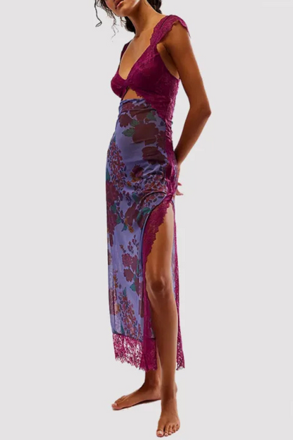 Vionette | Flowers Lace strapless V-neck dress