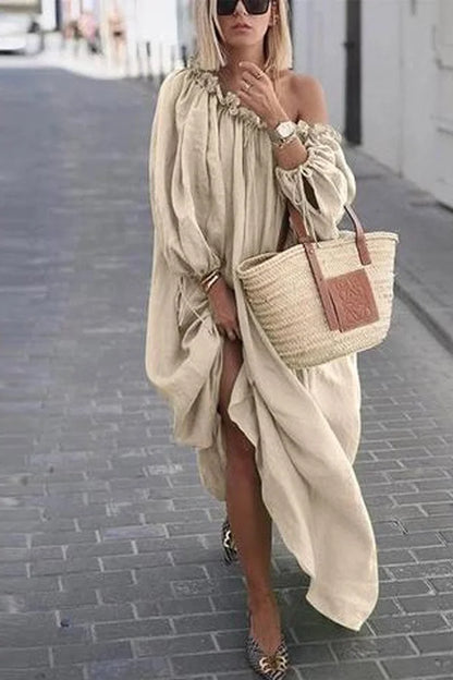 LP | Solid-color casual dress with one shoulder