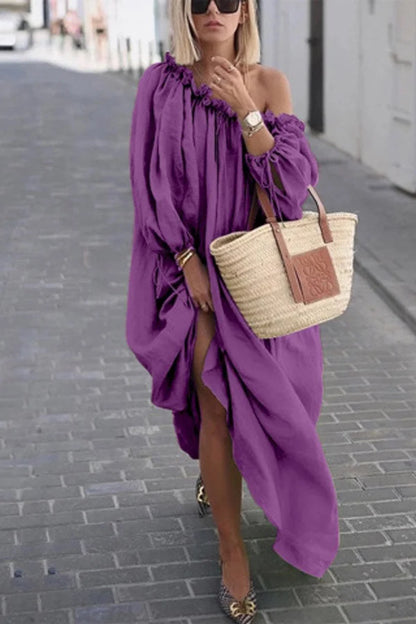 LP | Solid-color casual dress with one shoulder