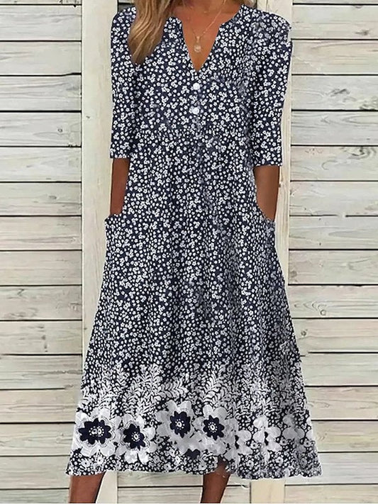 LP | Casual dress with half sleeves, floral print and sweetheart neckline