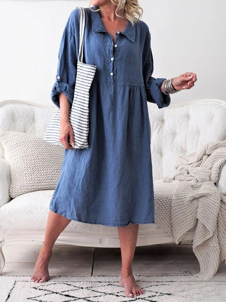 Maria women's long-sleeved summer dress, buttoned, loose fabric