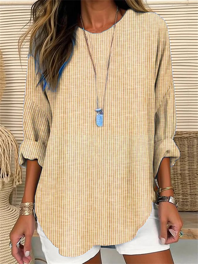 LP | Women's long-sleeved retro striped shirt with round neckline