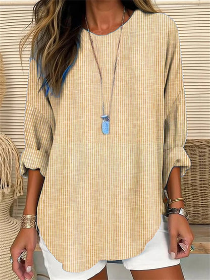 LP | Women's long-sleeved retro striped shirt with round neckline