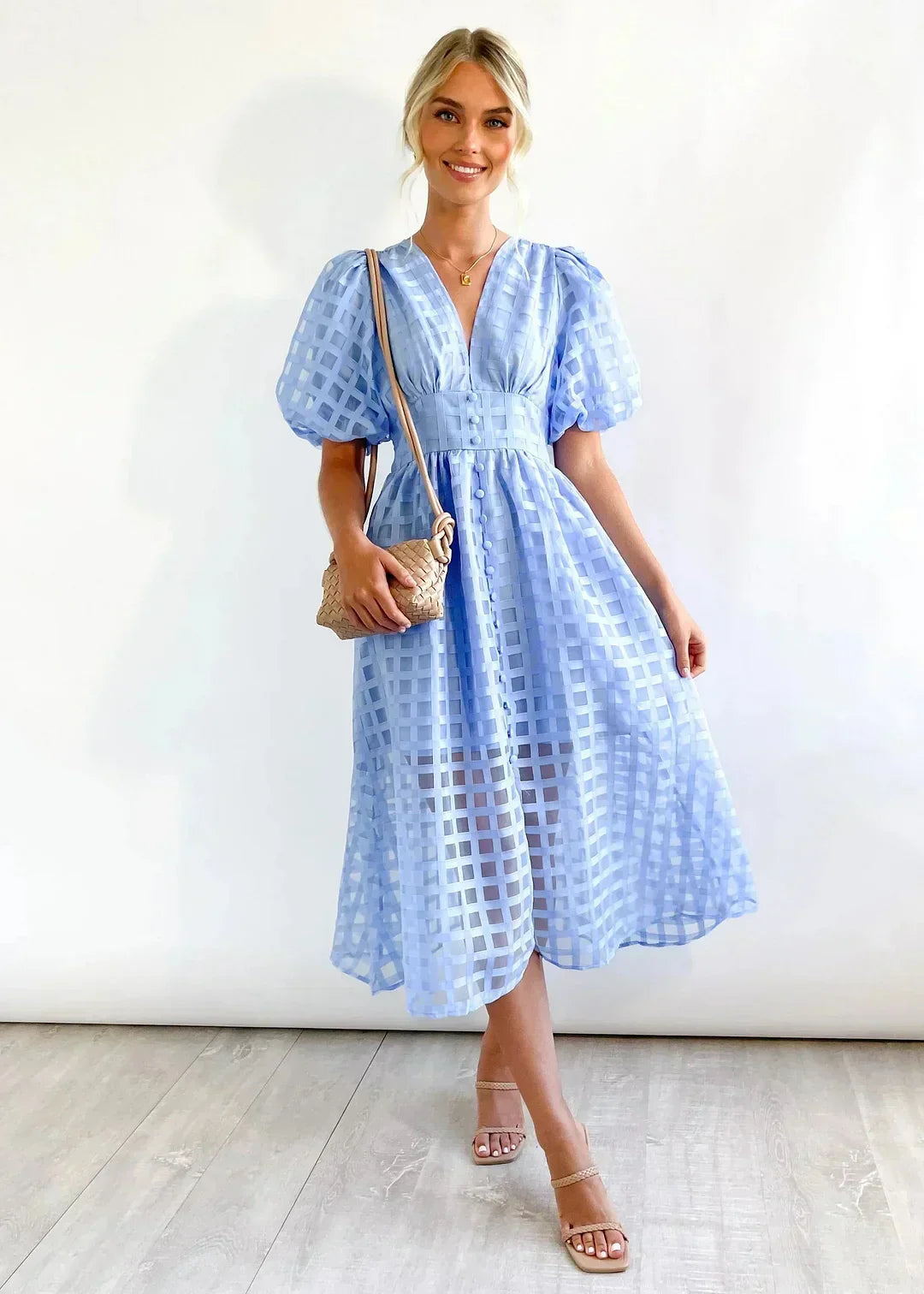 Checkered dress with ruffled sleeves