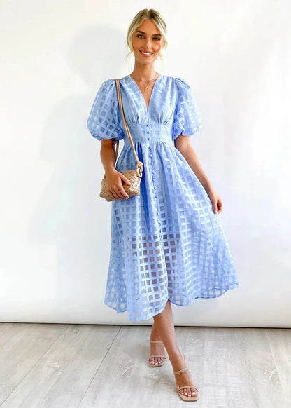 Checkered dress with ruffled sleeves