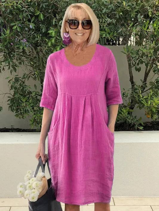 LD Casual summer midi dress with short sleeves and functional pockets