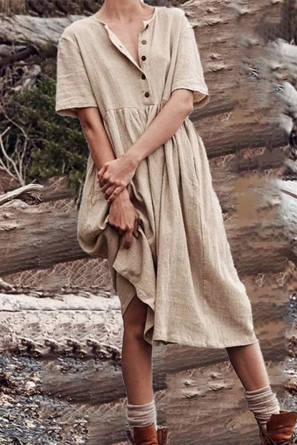 Mc | Simple patchwork dress with O-neck and A-line.