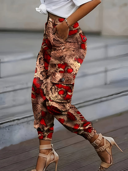 Chic jogging pants with snake print and high waistband