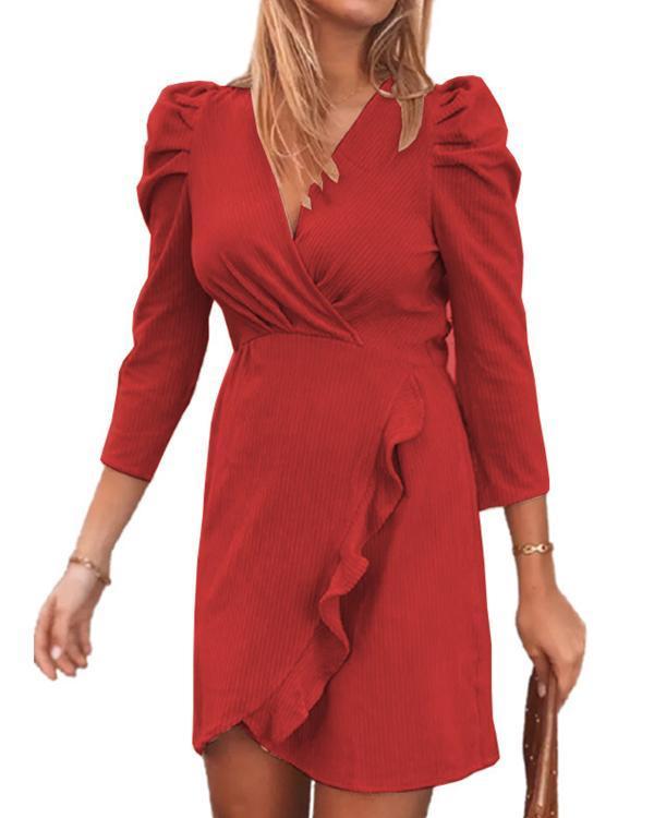 LP | Mini dress with puff sleeves and ruffle neckline