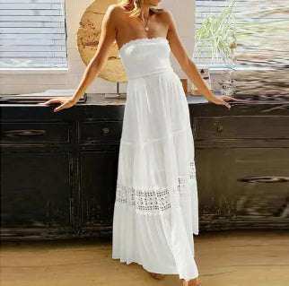 LD Long strapless dress with summery style and romantic details