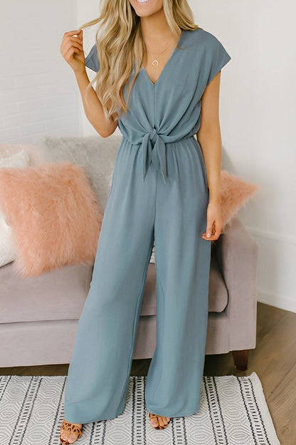 LD Women's Casual Stylish Jumpsuit with Wide Legs and V-Neckline