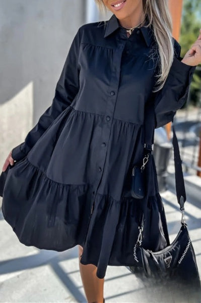 Evelyn women's dresses-with-fixed-buckle-and-turned-collar