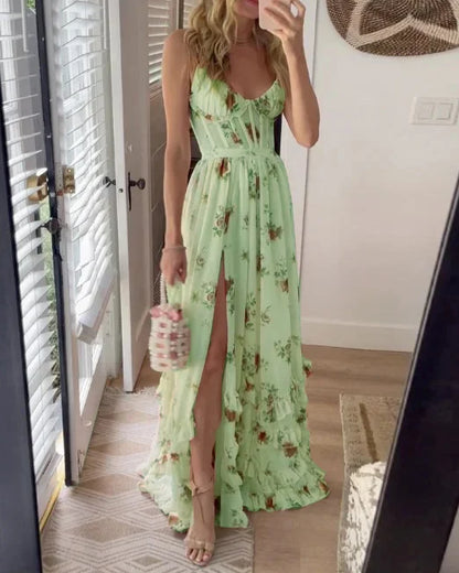 LP | Maxi dress with pleated floral slit