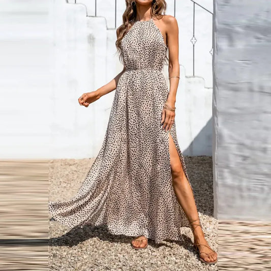 Summer dress with leopard print and leg cutout