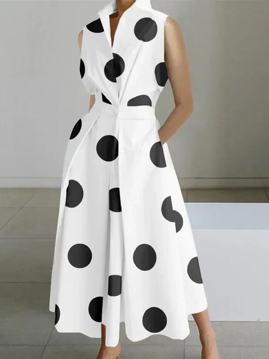 LP | Sleeveless midi dresses with polka dot lapels