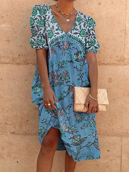 LP | Dress with v-neck and puff sleeves