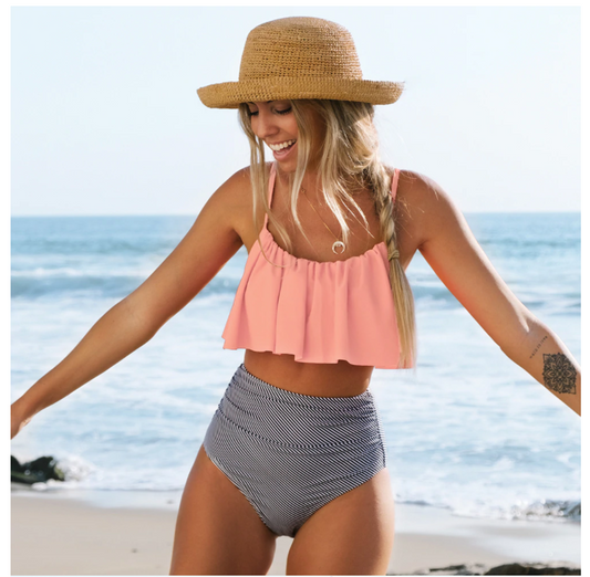 Colorful bikini with ruffles