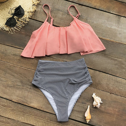 Colorful bikini with ruffles