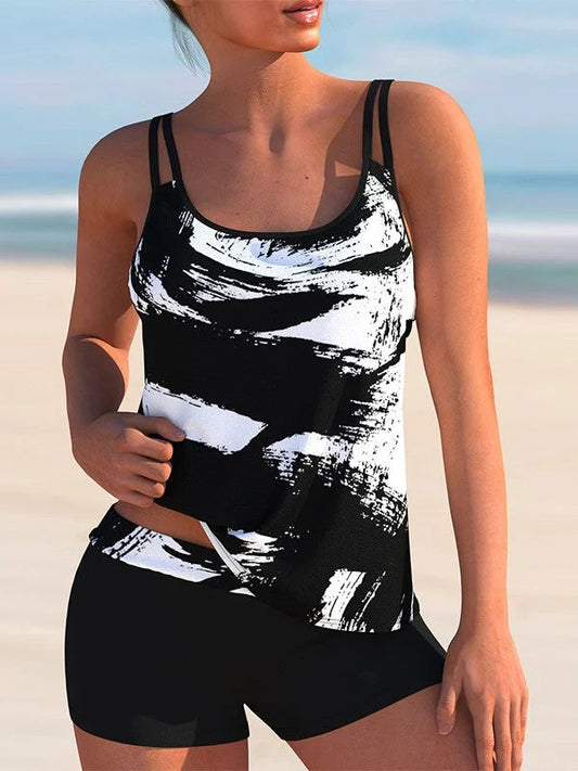 Plus Size Swimwear sleeveless light striped tankini